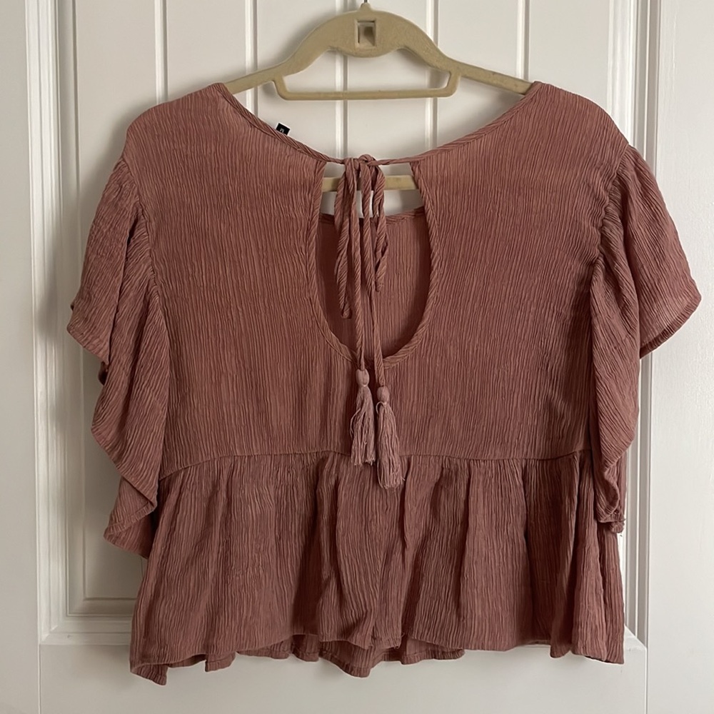 Ruffle Tassel Tie Flutter Sleeve Blouse